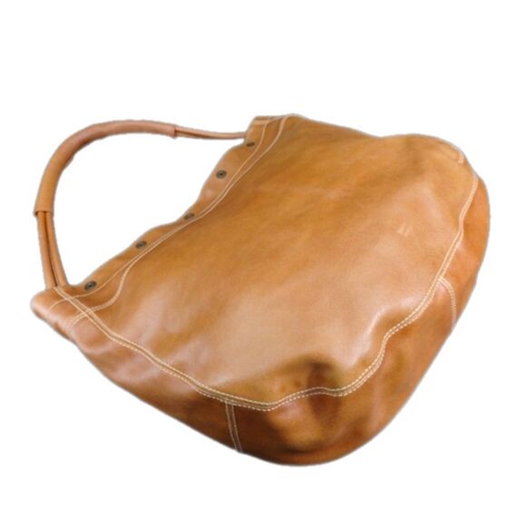 Furla (Authentic) Large Camel Leather & Brass Studded Shoulder Bag Vintage Y2K - Picture 3 of 12